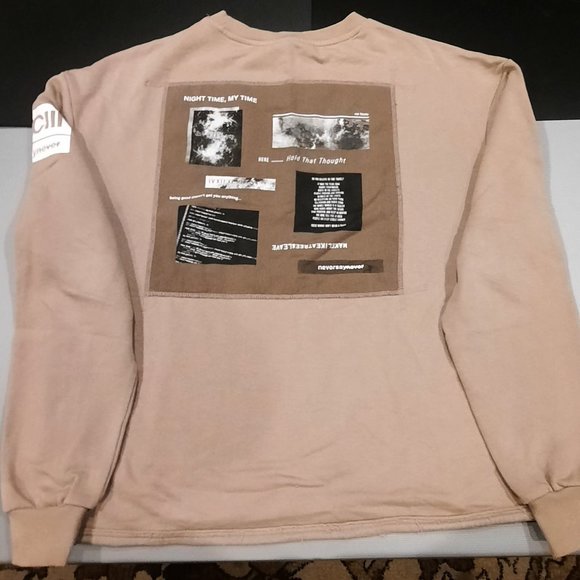 HM H&M Divided MXIIIC Never Say Never Tan Oversize Crew Neck Sweatshirt NEW Sz M - Picture 1 of 5